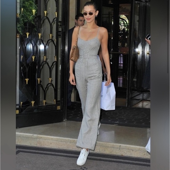 NWT Reformation Cameran Plaid Corset Lace-Up Straight Leg Jumpsuit - Picture 5 of 11